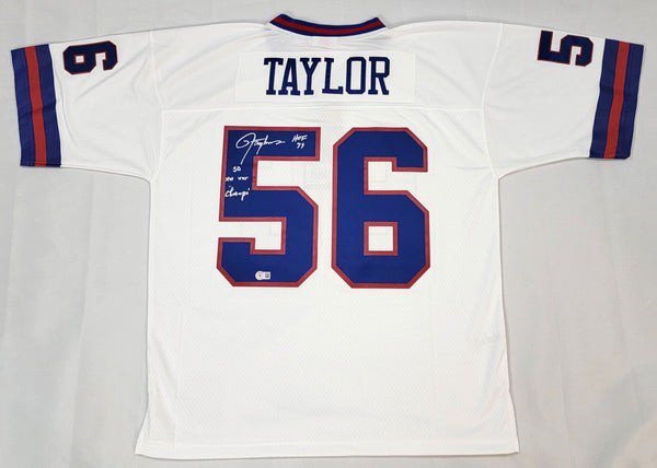 Lawrence Taylor Autographed Signed New York Giants Mitchell & Ness Blue Jersey Beckett Witnessed 