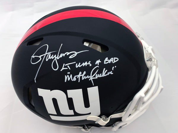 Lawrence Taylor Autographed Signed New York Giants Riddell Matte Black Speed Authentic Helmet W/L.T. Was A Bad Motherfucker Beckett Witness 