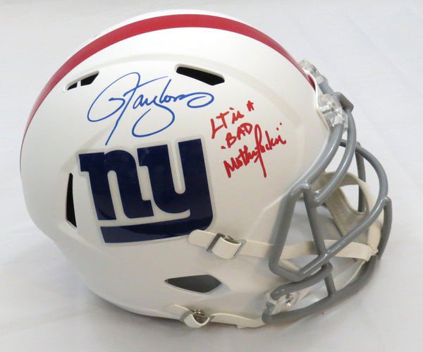 Lawrence Taylor Autographed Signed New York Giants Riddell Matte White Speed Replica Helmet W/ Lt Is A Bad Motherfucker Beckett Witness 