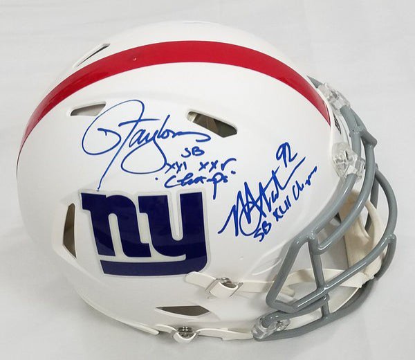Lawrence Taylor & Michael Strahan Autographed Signed New York Giants Riddell Authentic Flash Helmet W/ HOF 99 HOF 14 Beckett Witnessed 