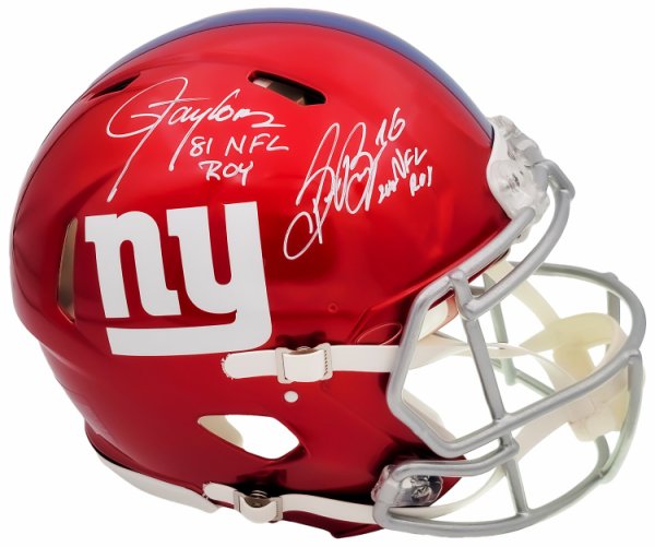 Lawrence Taylor & Saquon Barkley Autographed Signed New York Giants Flash Red Full Size Authentic Speed Helmet "NFL Roy" Beckett Beckett Qr #202988 