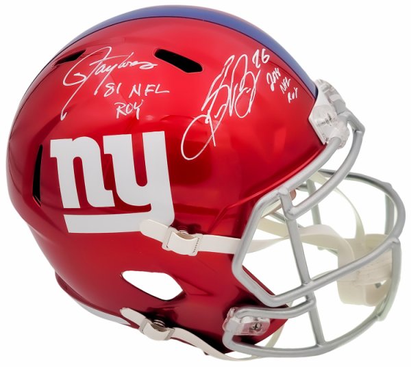 Lawrence Taylor & Saquon Barkley Autographed Signed New York Giants Flash Red Full Size Replica Speed Helmet "NFL Roy" Beckett Beckett Qr #202987 