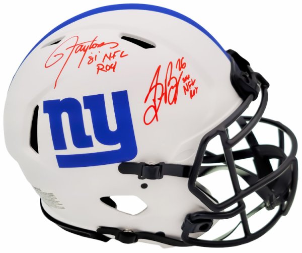 Lawrence Taylor & Saquon Barkley Autographed Signed New York Giants Lunar Eclipse White Full Size Authentic Speed Helmet "NFL Roy" Beckett Beckett Qr #202990 