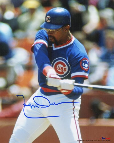 Leon Durham Signed Chicago Cubs Swinging 8x10 Photo
