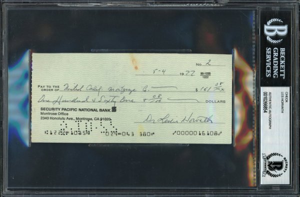 Les Horvath Autographed 3X6 Check Ohio State Buckeyes Beckett Beckett