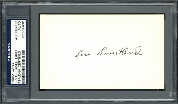 Lester "Les" Sweetland Autographed Signed 3X5 Index Card Philadelphia Phillies, Chicago Cubs PSA/DNA 