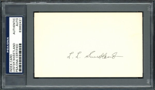 Lester "Les" Sweetland Autographed Signed 3X5 Index Card Philadelphia Phillies, Chicago Cubs PSA/DNA 