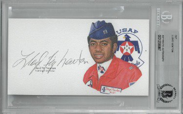 Lloyd "Fig'' Newton Autographed Signed 5.5 x3 cut signature w/ Image BAS/Beckett Encapsulated (Vietnam/Northrop T-38 A Talon/Thunderbirds)