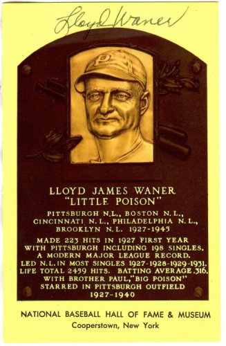 Lloyd Waner Autographed Signed Hall Of Fame Gold Plaque Postcard - Autographs