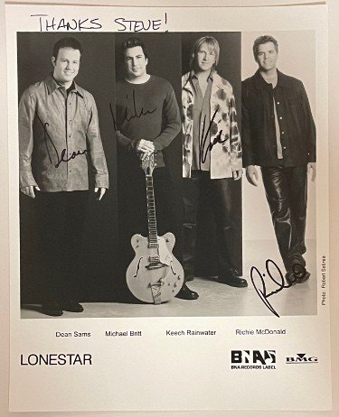 Lonestar Band Autographed Signed BNA Records B&W 8x10 Photo (4 sigs) Thanks Steve COA Dean Sams/ Keech Rainwater/ Richie McDonald/ Michae 