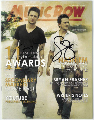 Love and Theft- Stephen Barker Liles/Eric Gunderson dual Autographed Signed Music Row Full Magazine Feb/March 2013- JSA Hologram #GG38164 