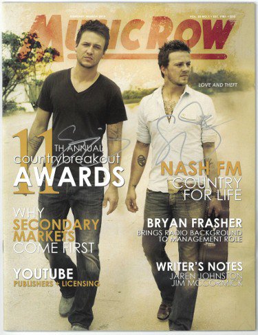 Love and Theft- Stephen Barker Liles/Eric Gunderson dual Autographed Signed Music Row Full Magazine Feb/March 2013- JSA Hologram #GG38165 
