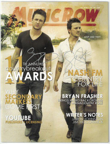 Love and Theft- Stephen Barker Liles/Eric Gunderson dual Autographed Signed Music Row Full Magazine Feb/March 2013- JSA Hologram #GG38166 