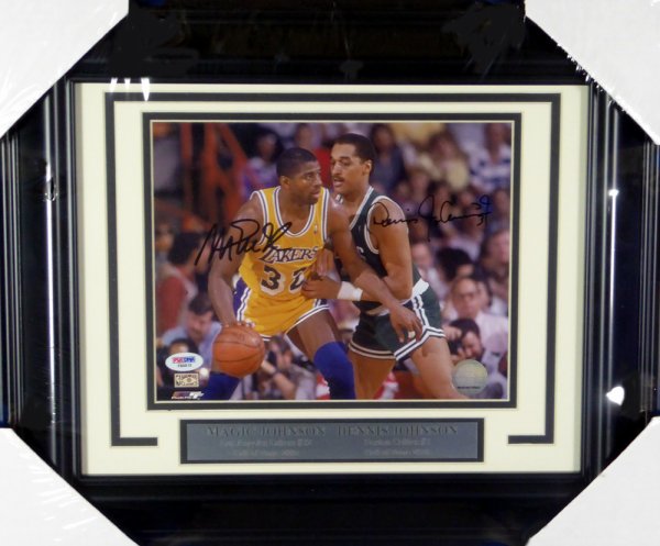 Magic Johnson & Dennis Johnson Autographed Signed Framed 8X10 Photo PSA/DNA 