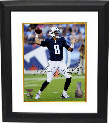 Marcus Mariota Autographed Signed Tennessee Titans 8x10 Photo Custom Framing #8 (navy jersey)- Mariota & Tri-Star Holograms 