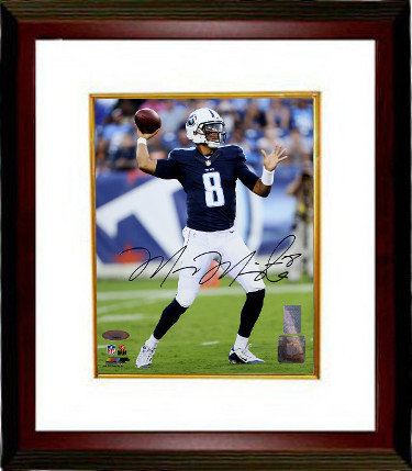 Marcus Mariota Autographed Signed Tennessee Titans 8x10 Photo Custom Framing #8 (navy jersey)- Mariota & Tri-Star Holograms 