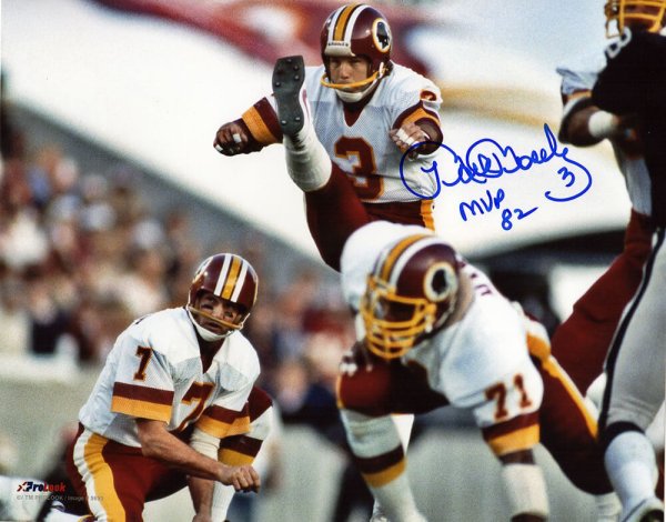Mark Moseley Signed Redskins Kicking Action 8x10 Photo w/MVP'82