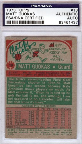 Matt Guokas Autographed 1973 Topps Card #18 Kansas City Kings PSA/DNA