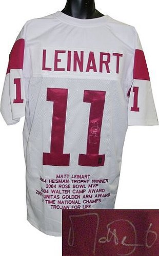Matt Leinart Autographed Signed White Custom Stitched Football Jersey w Embroidered Stats Leinart Hologram