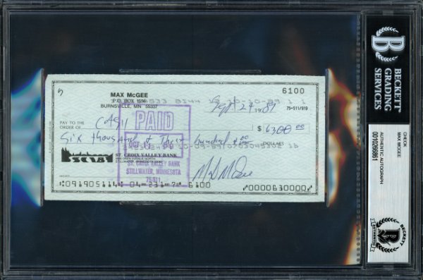 Max Mcgee Autographed Signed 3X6 Check Green Bay Packers Beckett Beckett 
