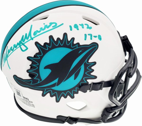 Mercury Morris Autographed Signed Miami Dolphins Lunar Eclipse White Speed Mini Helmet "1972 17-0" Beckett Beckett Qr #194065 