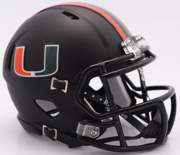 Miami Hurricanes NCAA Mini Speed Football Helmet 2017 Nights Satin Black 