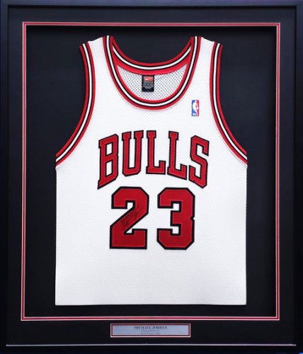 Michael Jordan Autographed Signed Framed White Nike Jersey Chicago Bulls "Best Wishes" JSA 