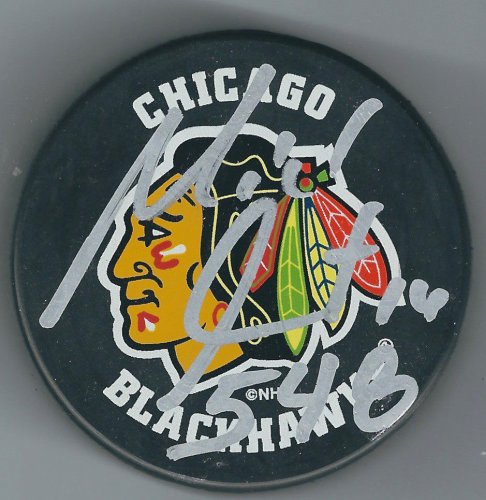 Michel Goulet Autographed Signed Chicago Blackhawks Hockey Puck - Autographs