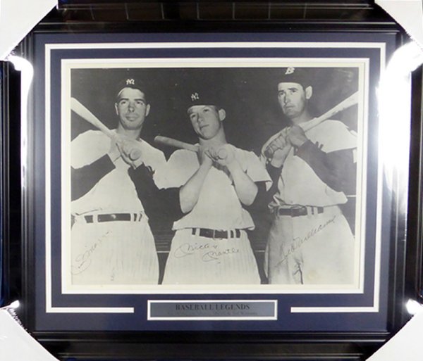 Mickey Mantle, Joe Dimaggio & Ted Williams Autographed Signed Framed 16X20 Photo JSA 