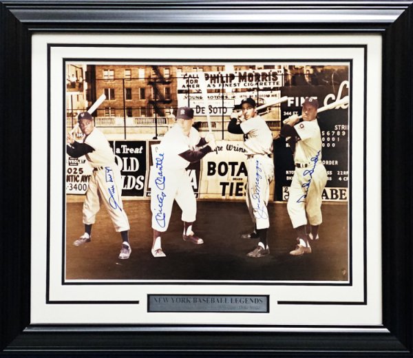 Mickey Mantle, Joe Dimaggio, Willie Mays & Duke Snider Autographed Signed Framed 16X20 Photo With Duke Snider PSA/DNA 