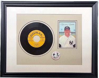 Mickey Mantle Original 1956 Coral Record 45RPM /Vintage Pin/4x6 Photo Custom Framing- 16x20 