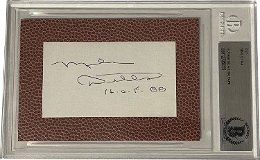 Mike Ditka Autographed Signed 3.5x5 Football Texture Cut Signature HOF 88- BAS/Beckett Encapsulated (Chicago Bears) 