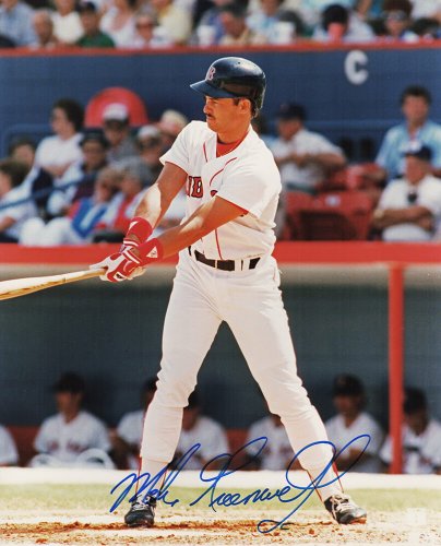 Mike Greenwell Signed Boston Red Sox White Jersey Swing 8x10 Photo