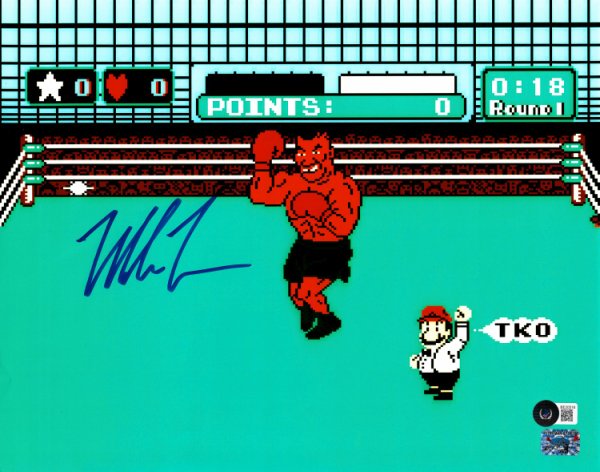 Mike Tyson Autographed 11X14 Photo Punch-Out Signed In Blue Beckett Beckett
