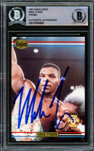 Mike Tyson Autographed 1991 Players International Ringlords Sample Card Beckett Beckett