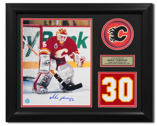 Mike Vernon Calgary Flames Autographed Signed 20x24 Retired Number Frame