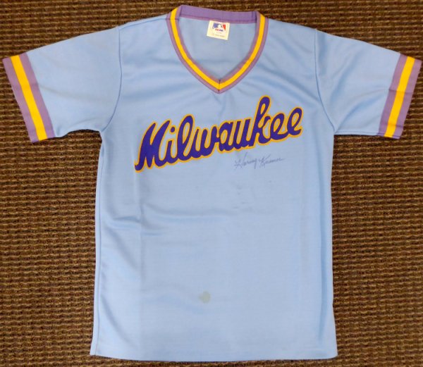 Milwaukee Brewers Harvey Kuenn Autographed Blue Jersey (Stain) PSA/DNA