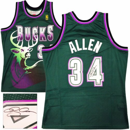 Milwaukee Bucks Ray Allen Autographed Signed Green Authentic Mitchell & Ness 1996-97 Ray Allen Hwc Swingman Jersey Size L Beckett Beckett Witness #221291 