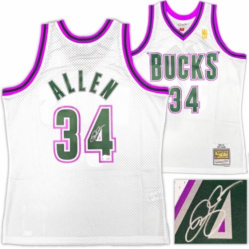 Milwaukee Bucks Ray Allen Autographed Signed White Authentic Mitchell & Ness 1996-97 Ray Allen Hwc Swingman Jersey Size L Beckett Beckett Witness #221293 