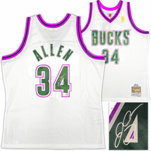 Milwaukee Bucks Ray Allen Autographed Signed White Authentic Mitchell & Ness 1996-97 Ray Allen Hwc Swingman Jersey Size Xl Beckett Beckett Witness #221294 