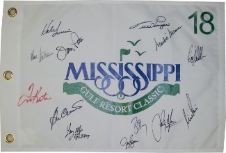Mississippi Gulf Resort Classic Autographed Signed 2010 19x13 Pin Flag 13 sigs-Nick Price/Larry Mize/Mark O'Meara/Tom Kite- Beckett Holo