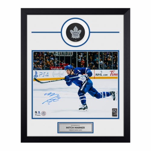 Mitch Marner Autographed Signed Toronto Maple Leafs Puck Logo 19x23 Frame