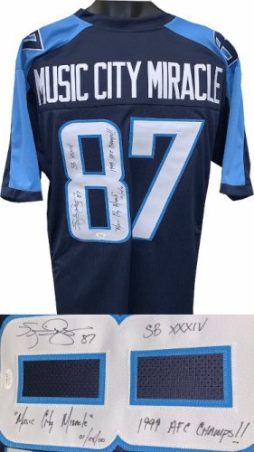 Music City Miracle Kevin Dyson Autographed Signed Navy Prostyle Jersey- JSA Witnessed- Music City Miracle/1/8/00/99 AFC Champs/SBXXXIV 