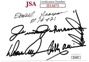 NASCAR Legends Bobby Allison/David Pearson/Junior Johnson/Donnie Allison Autographed Signed 3x5 Index Card 4 sigs- JSA #II11673 