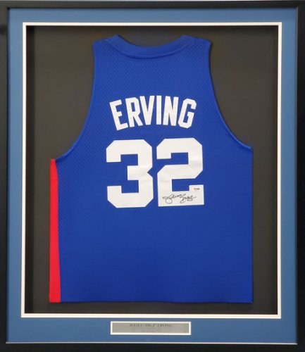 New Jersey Nets Julius "Dr. J" Erving Autographed Signed Framed Blue Adidas Hardwood Classics Jersey PSA/DNA 