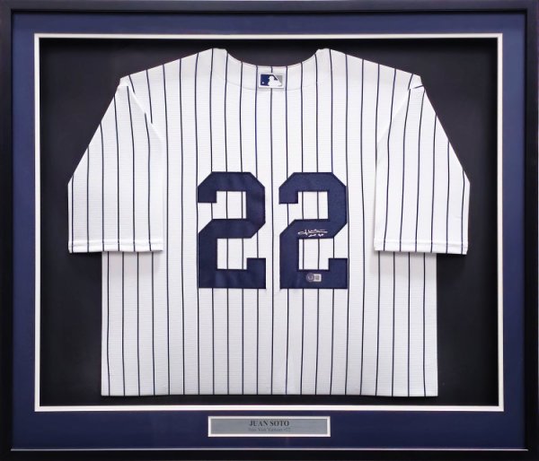 New York Yankees Juan Soto Autographed Signed Framed White Pinstripes Nike Jersey Beckett Beckett Qr #230201 