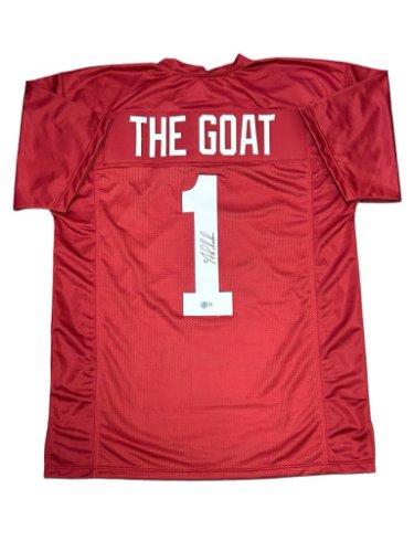 Nick Saban Autographed Alabama Custom XL Crimson GOAT Jersey - Beckett QR Code