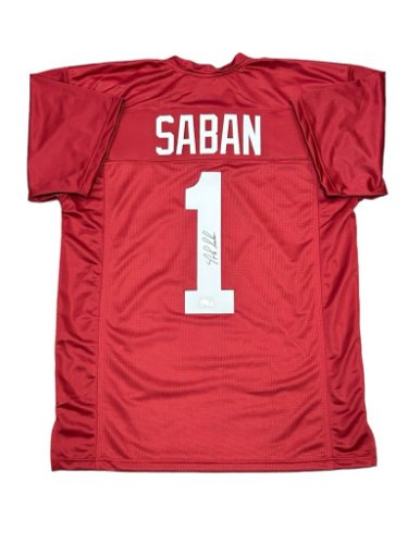 Nick Saban Autographed Alabama Custom XL Crimson Jersey - Beckett QR Code