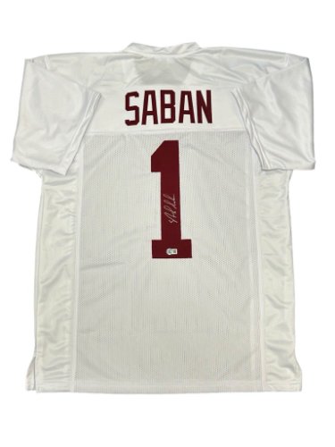 Nick Saban Autographed Signed Alabama Custom XL White Jersey - Beckett QR Code 