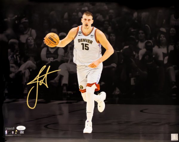 Nikola Jokic Autographed 16X20 Photo Denver Nuggets 2023 NBA Finals Spotlight JSA